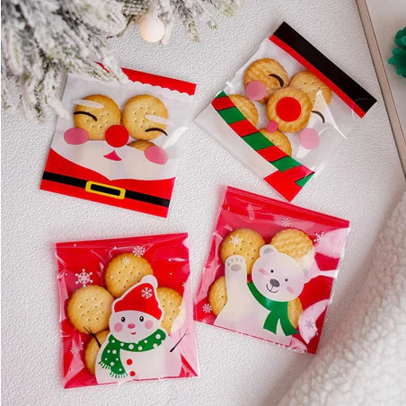 100pcs Self Adhesive Christmas Cookie Candy Package Cellophane Gift Bags