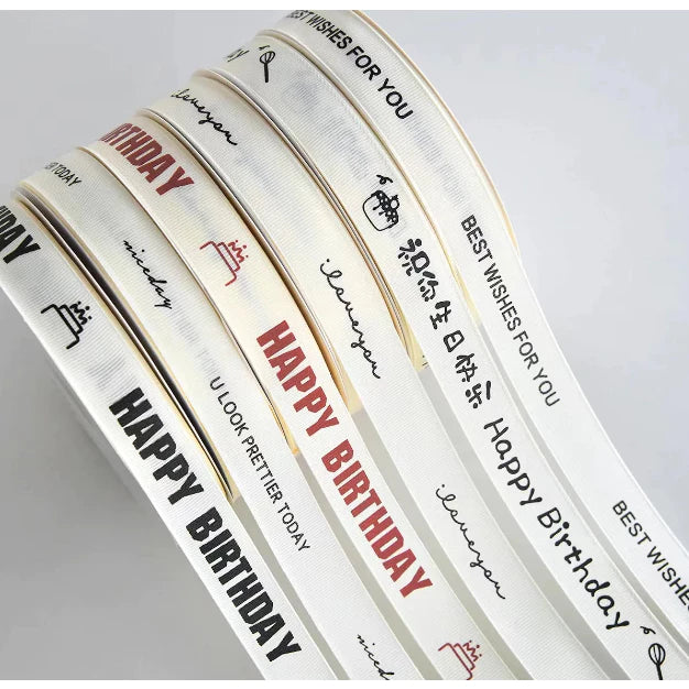 (40 yards) 2.cm Happy Birthday Gross Grain Ribbon, Personalized ribbon, Gross Grain ribbon
