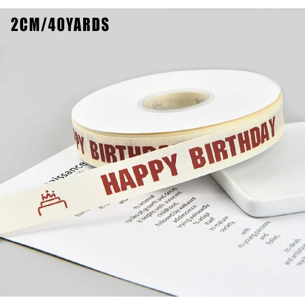(40 yards) 2.cm Happy Birthday Gross Grain Ribbon, Personalized ribbon, Gross Grain ribbon