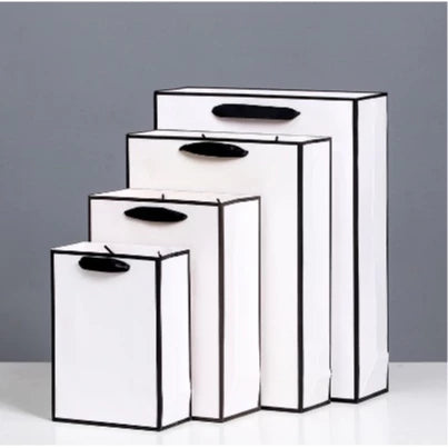 1Pc White Paper Bag W/ Black Border Gift Craft Paper Gift Plain Rope Handle Hand bag