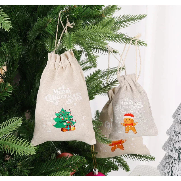 1pc Christmas Burlap Drawstring Bags Candy Snack Storage Packaging Bags