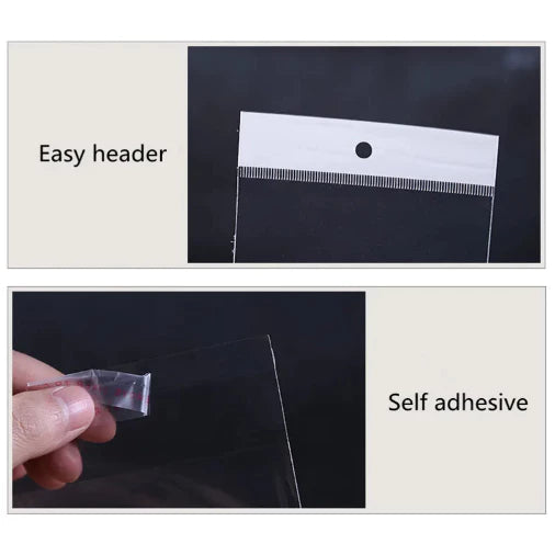 100pcs White Header OPP Adhesive Resealable Plastic Bag