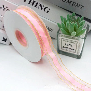 2.5cm/50yards Double gold edge packaging Gauze gift box handmade ribbon