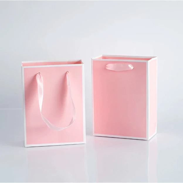 1Pc PINK Paper Bag W/ Black Border Gift Craft Paper Gift Plain Rope Handle Hand bag
