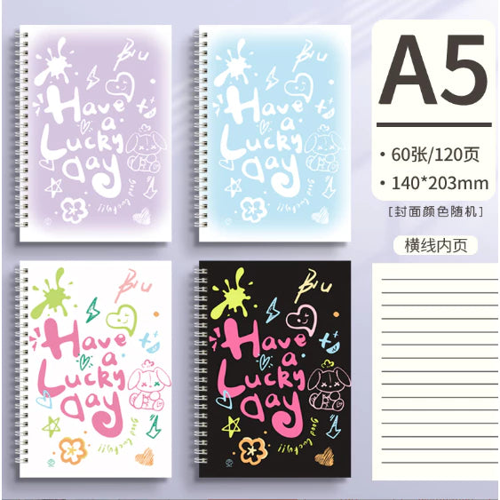 4pcs A5 LUCKY DAY Spiral Coil Notebook Binder Notebooks journal big Student notebook