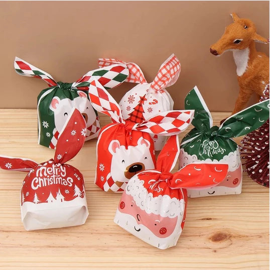 50Pcs/5in1 Random set Rabbit Long Ear Design Christmas Biscuit Candy Bags