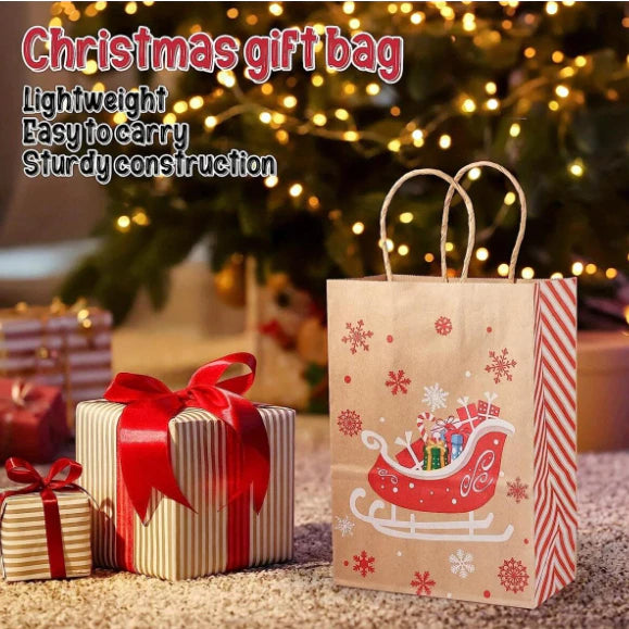 1pc Random Christmas Kraft Paper With handle Bag Decoration Gift Bags Packaging Bag
