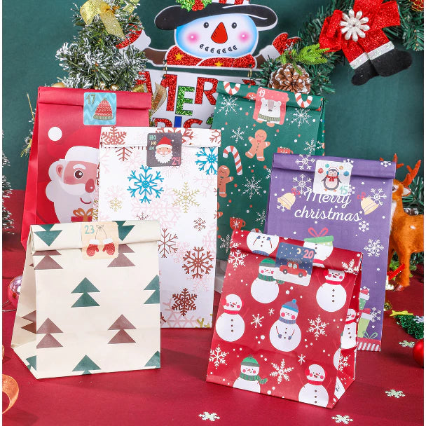 12Pcs Christmas Paper Bags Packaging Candy Gift Wrapping Bag