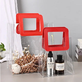 1pc Transparent Leather handle Tote Bag PVC Big handle gift packaging bag