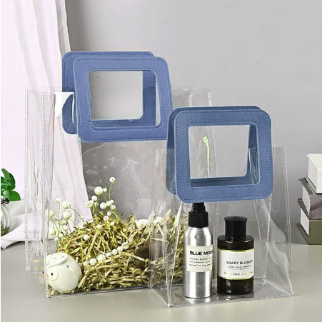 1pc Transparent Leather handle Tote Bag PVC Big handle gift packaging bag