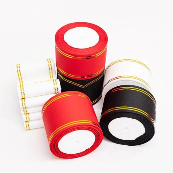 8cm/5yards wide gold-edged banner ribbon opening flower basket greeting message prompter