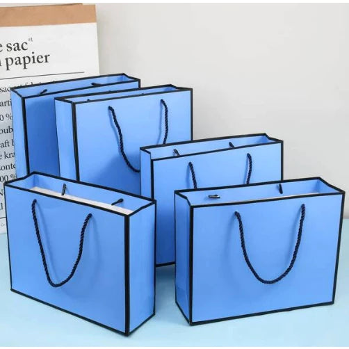 1Pc BLUE Paper Bag W/ Black Border Gift Craft Paper Gift Plain Rope Handle Hand bag