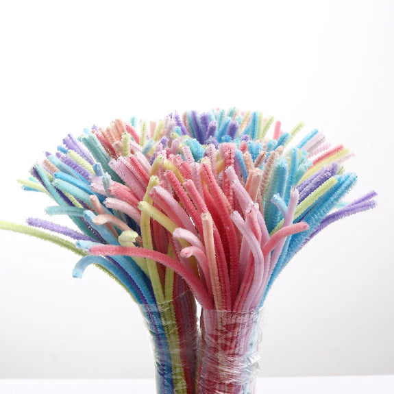 | 100PCS 8mm Fuzzy Wire Colored Chenille Wires Fluffy Sticks Stems Twist Tie for Kids