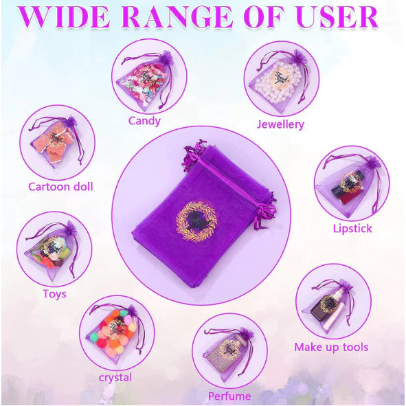 Printed Organza Drawstring Mesh Pouch Small Size Jewelry Wedding Party Gift Packaging