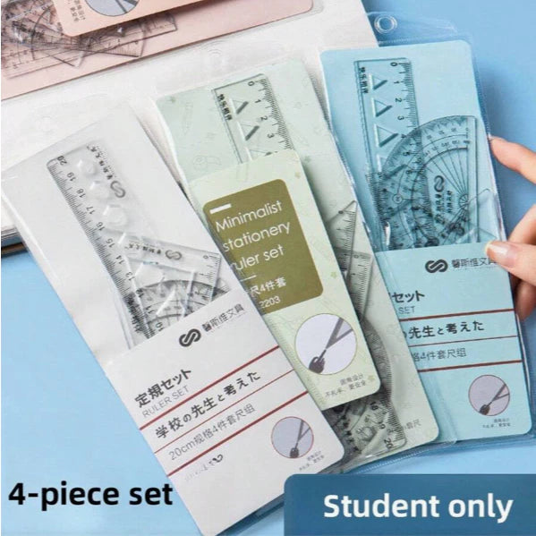 4-piece set Student ruler 20cm triangle set ruler protractor multifunctional for school