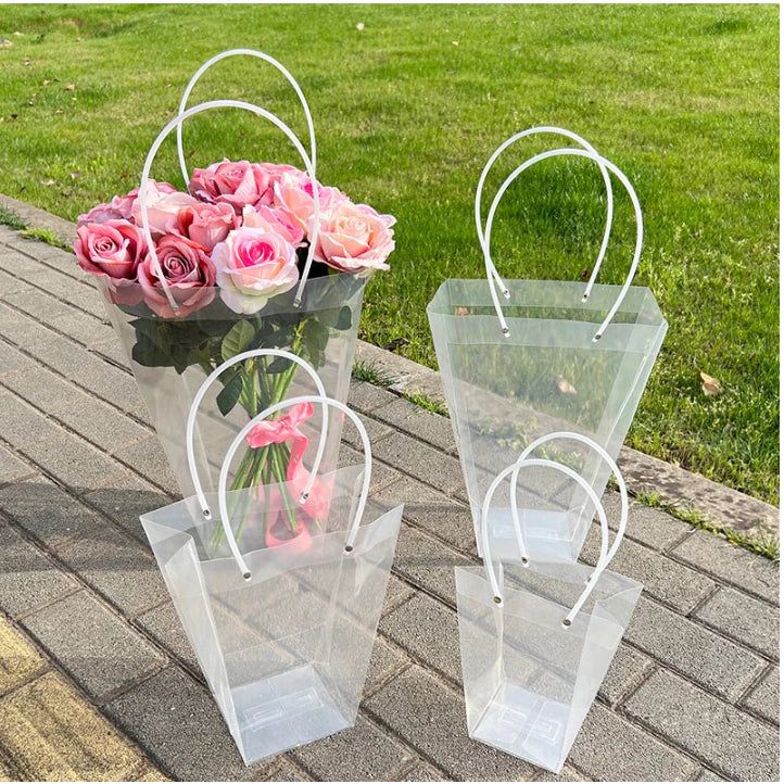 1pc Transparent PVC Tote Bag Flower Bouquet Packaging Bag Clear Handbags
