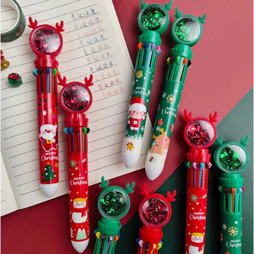 1pc Christmas Ten Color Ballpoint Pen 1 Press Student Multi-Function Pen
