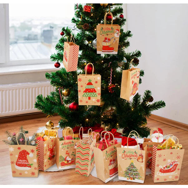 1pc Random Christmas Kraft Paper With handle Bag Decoration Gift Bags Packaging Bag