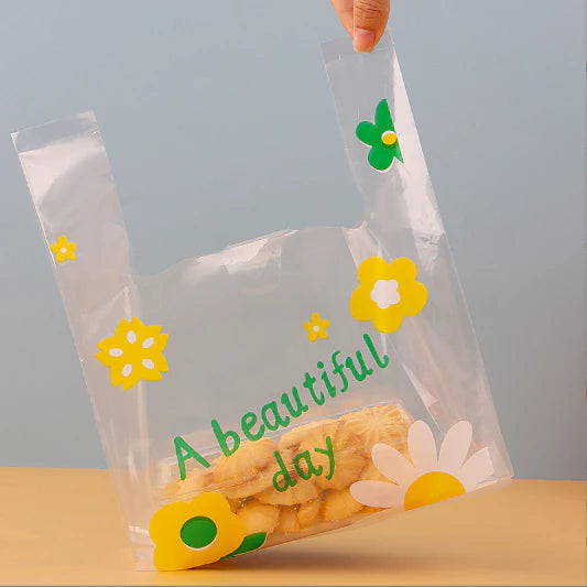 50pcs Transparent vest bag, takeaway bag, baked food catering tote bag
