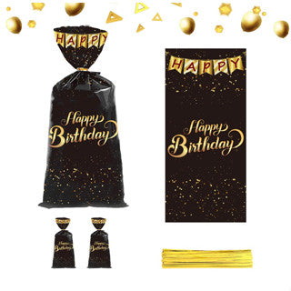 50pcs Cookie Candy Bag with Gold Ties Black/White Plastic Bags Party Supplies Decoration