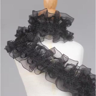 4cm/5yards double-layer ribbon pleated lace elastic hair children's headdress decoration