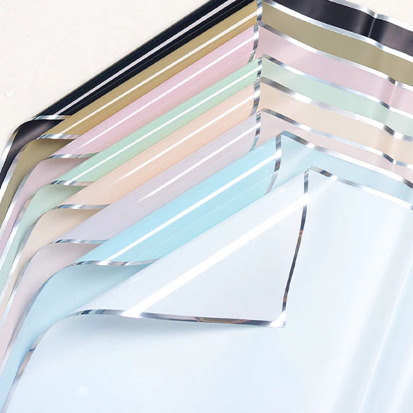 20pcs Silver Edge Waterproof Floral Wrapping Paper Sheets Frosted Bouquet Packaging Paper