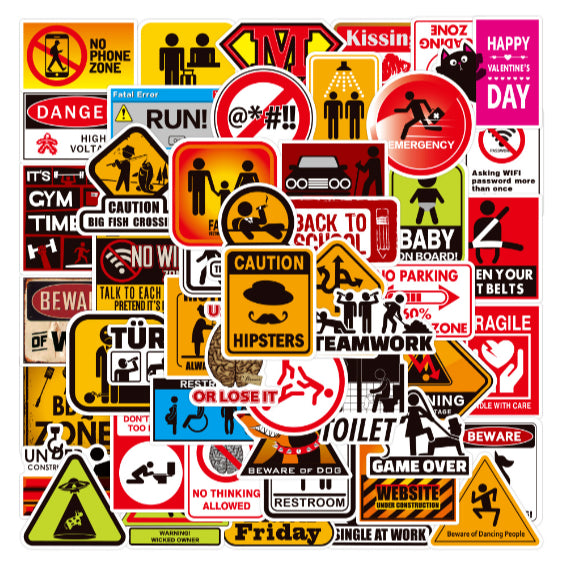 50pcs Graffiti Warning Stickers DIY Waterproof Fashion Decals Stickers