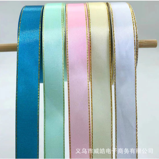 2.5cm double gold-rimmed satin ribbon flower bouquet packaging ribbon gift wrapper