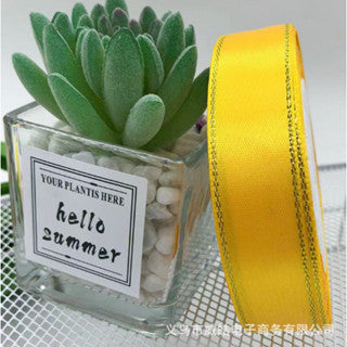 2.5cm double gold-rimmed satin ribbon flower bouquet packaging ribbon gift wrapper