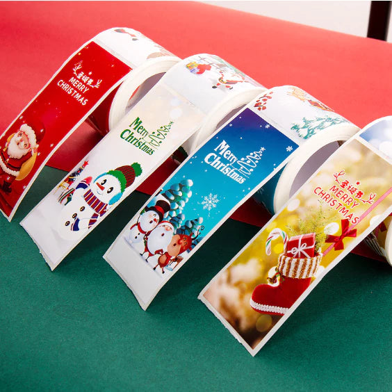 100 pcs/roll Rectangular Christmas long sticker gift box seal sticker ...