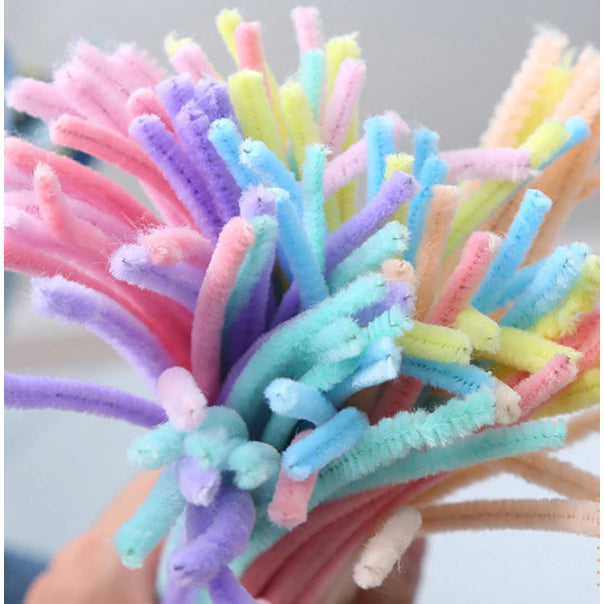 | 100PCS 8mm Fuzzy Wire Colored Chenille Wires Fluffy Sticks Stems Twist Tie for Kids