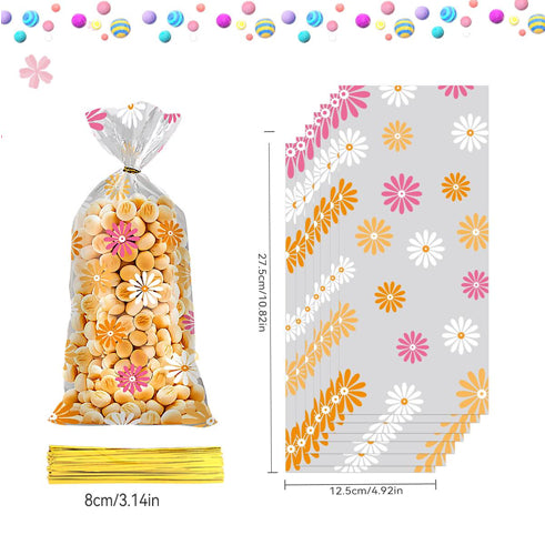 50pcs Cookie Candy Bag with Gold Ties Rainbow loot Bags Party Supplies Table Decoration