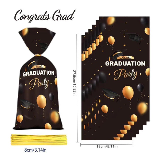 50pcs Cookie Candy Bag with Gold Ties Black/White Plastic Bags Party Supplies Decoration