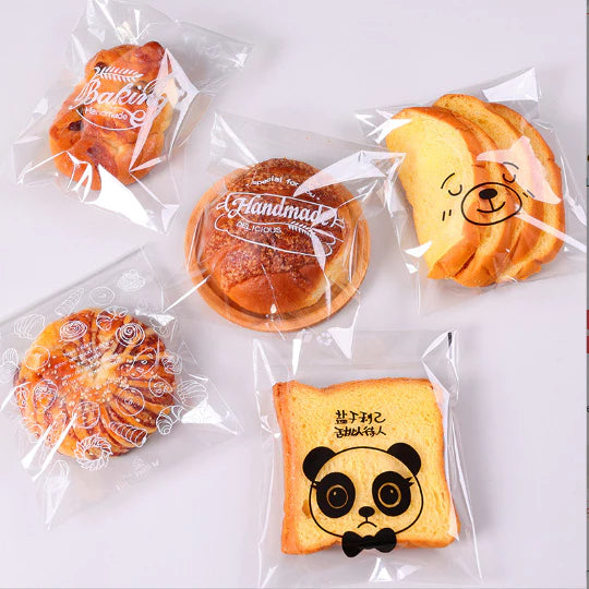 100Pcs Bread Packaging Bag Self Adhesive Plastic Food Donut Pastry Bag