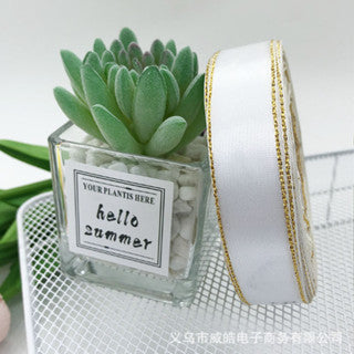2.5cm double gold-rimmed satin ribbon flower bouquet packaging ribbon gift wrapper