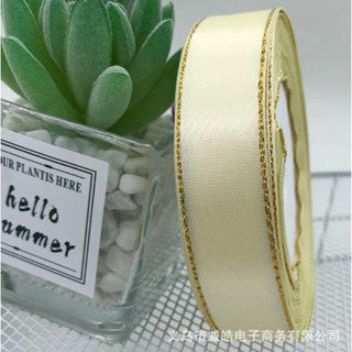 2.5cm double gold-rimmed satin ribbon flower bouquet packaging ribbon gift wrapper