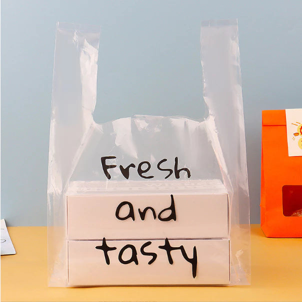 50pcs Transparent vest bag, takeaway bag, baked food catering tote bag