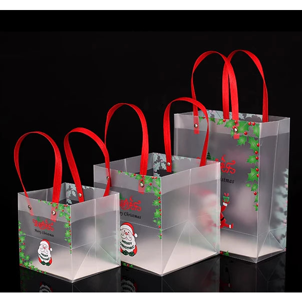 Christmas Frosted Plastic PVC Transparent Bags Souvenir Tote Bag