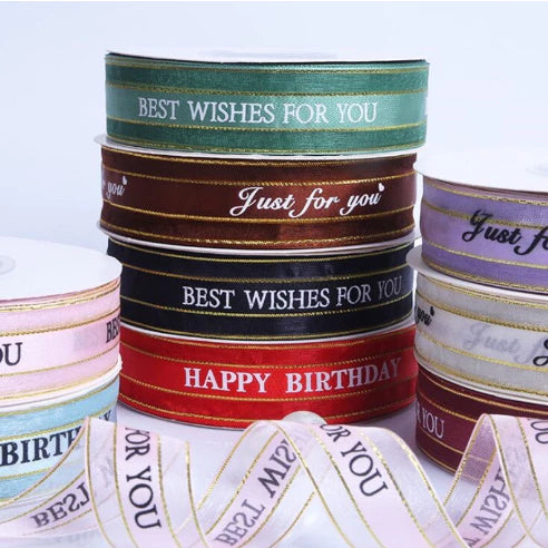 (2.5cmx50yards) BEST WISHES FOR YOU Organza Ribbon Wedding/Birthday Decoration