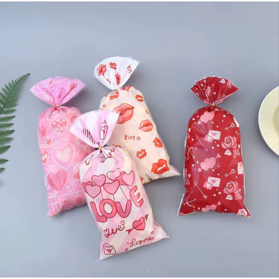 50pcs Valentine's Day Candy Bag Love Snack Cookie Bag Party Loot Bags
