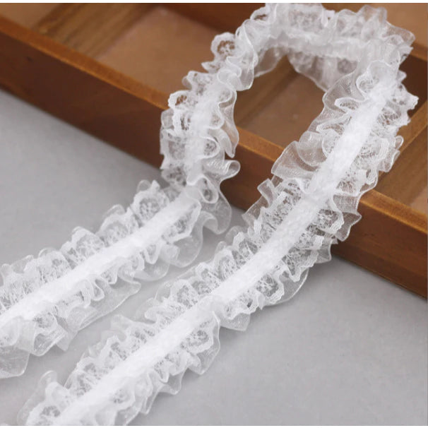 4cm/5yards double-layer ribbon pleated lace elastic hair children's headdress decoration