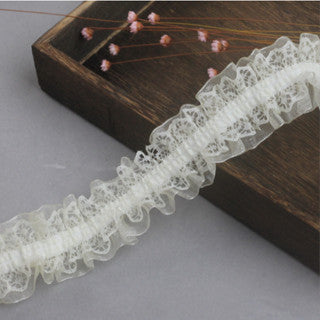 4cm/5yards double-layer ribbon pleated lace elastic hair children's headdress decoration
