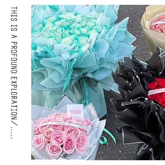 20pcs Silver Edge Waterproof Floral Wrapping Paper Sheets Frosted Bouquet Packaging Paper