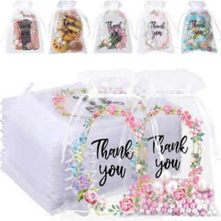 Printed Organza Drawstring Mesh Pouch Small Size Jewelry Wedding Party Gift Packaging