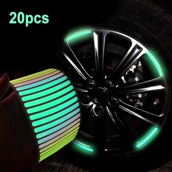 20 Pieces Dazzling Luminous Wheel Hub Strong Reflective Stickers
