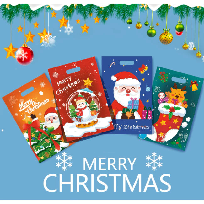 (10pcs/pack) Christmas Candy Hand Held Party Gift Loot Bags Printed Handle Candy Bag