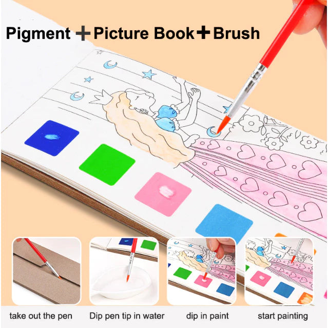 12Sheets Painting Coloring Book Set with Paintbrush Water Color Painting