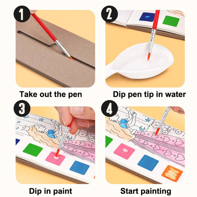 12Sheets Painting Coloring Book Set with Paintbrush Water Color Painting