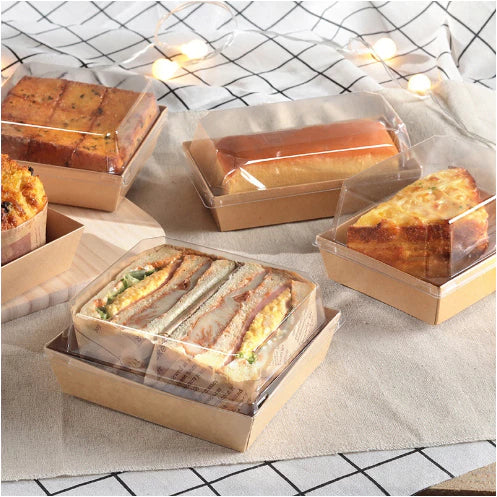 10pcs Transparent Square Cake, Sandwich Kraft Box Pastry Baking Gift Box