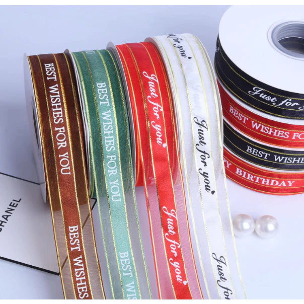 (2.5cmx50yards) BEST WISHES FOR YOU Organza Ribbon Wedding/Birthday Decoration
